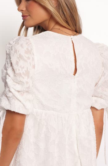 Giselle Floral Stitch Puff Sleeve Minidress