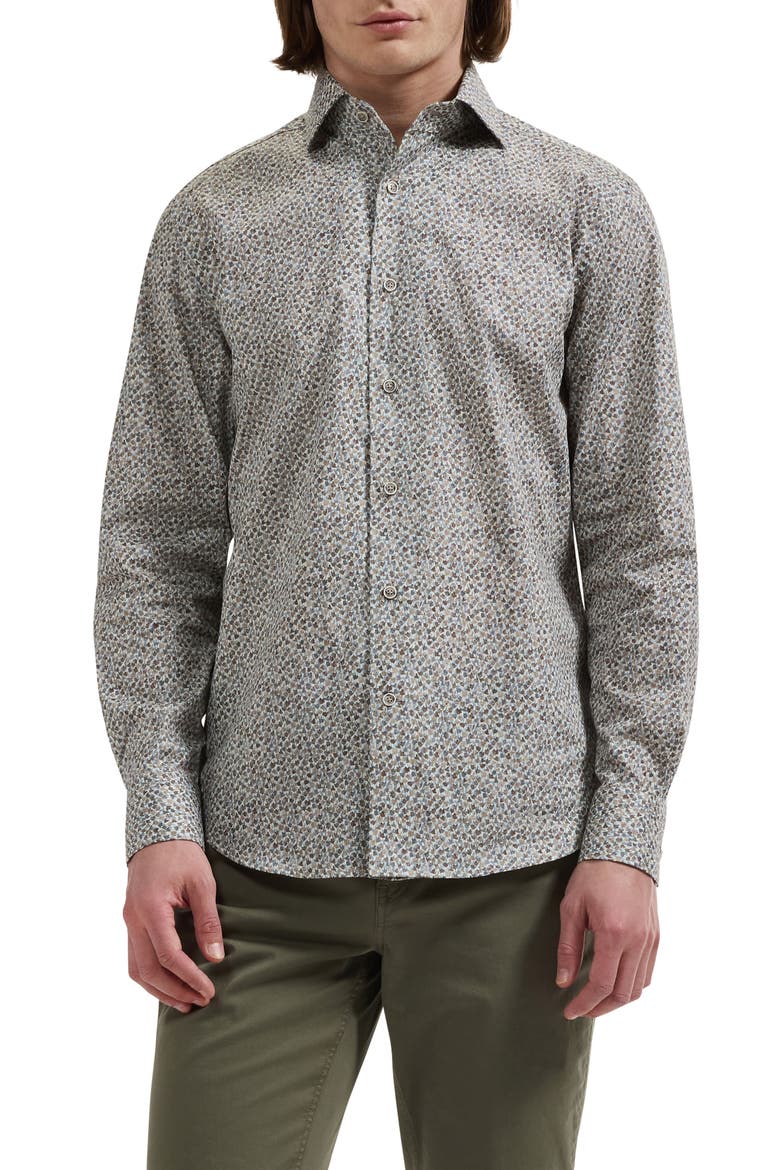 Alvin Shaped Fit Print Button-Up Shirt, Main, color, WALNUT