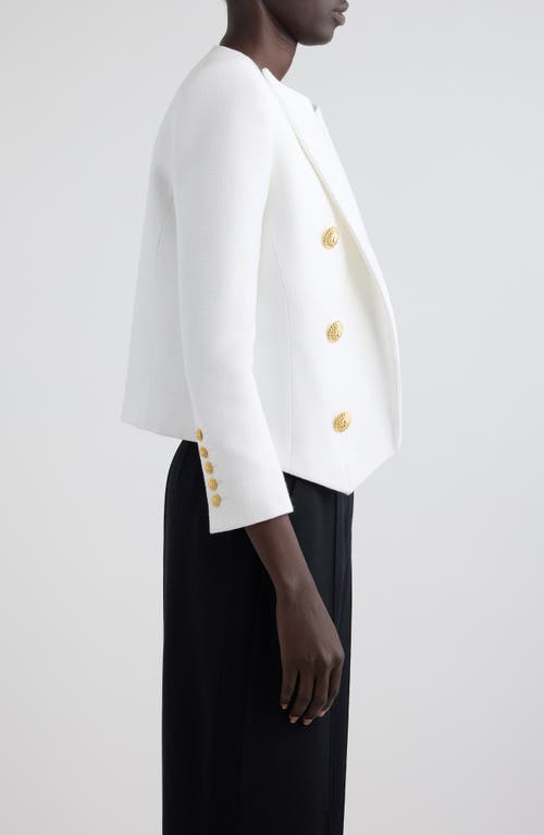 Balmain Open Front Tweed Jacket In Optical White