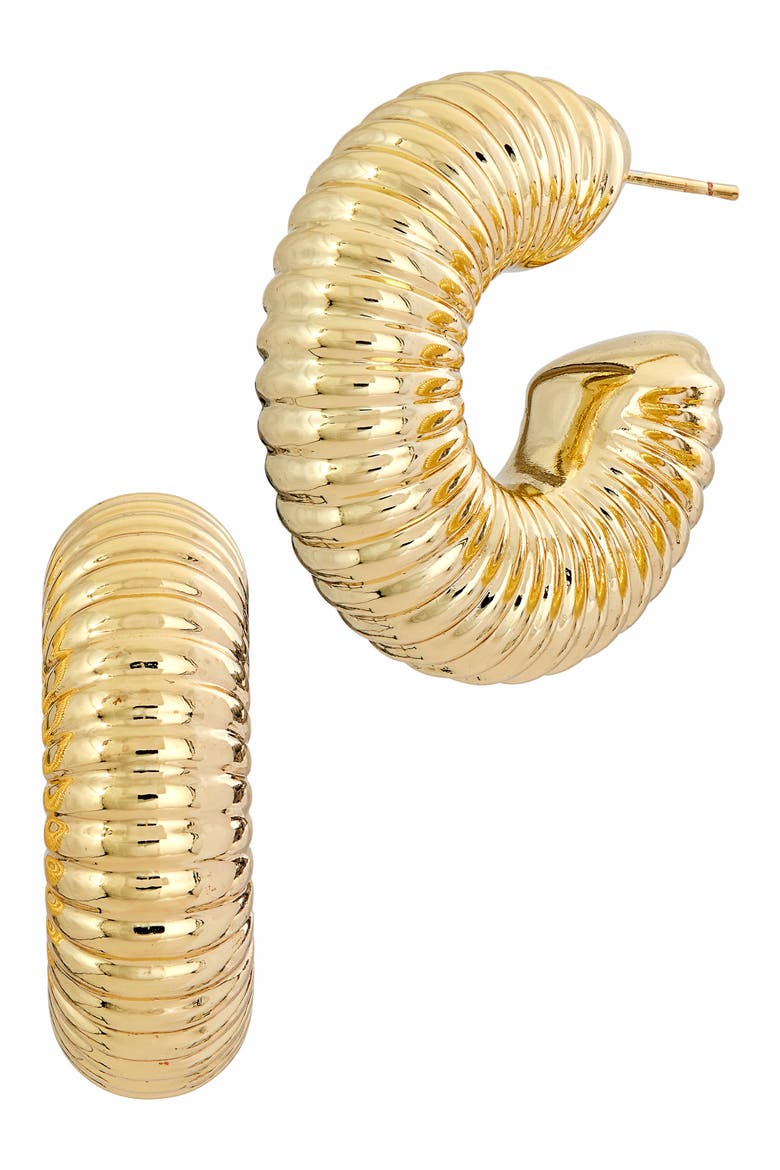 Puffy Ribbed Hoop Earrings, Main, color, YELLOW