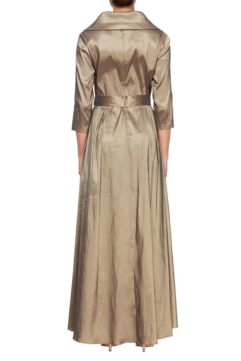 Portrait Collar Faux Wrap Gown, Alternate, color, BRONZE