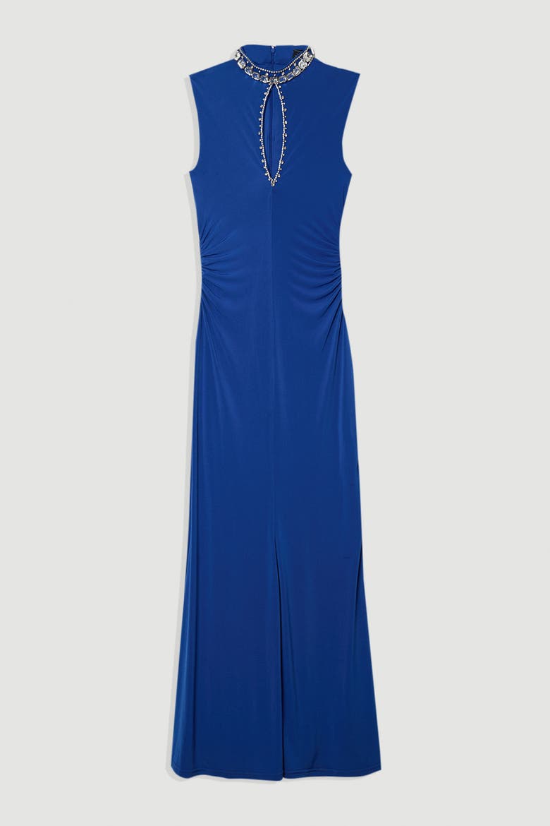 Embellished Jersey Crepe Maxi Dress, Alternate, color, Cobalt