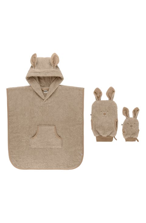 Kangaroo Hooded Bath Towel & Bath Mitrs Set (Baby)