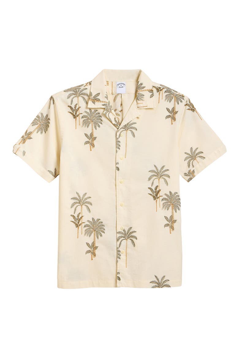 Embroidered Cotton & Linen Camp Shirt, Alternate, color, WHITE BROWN