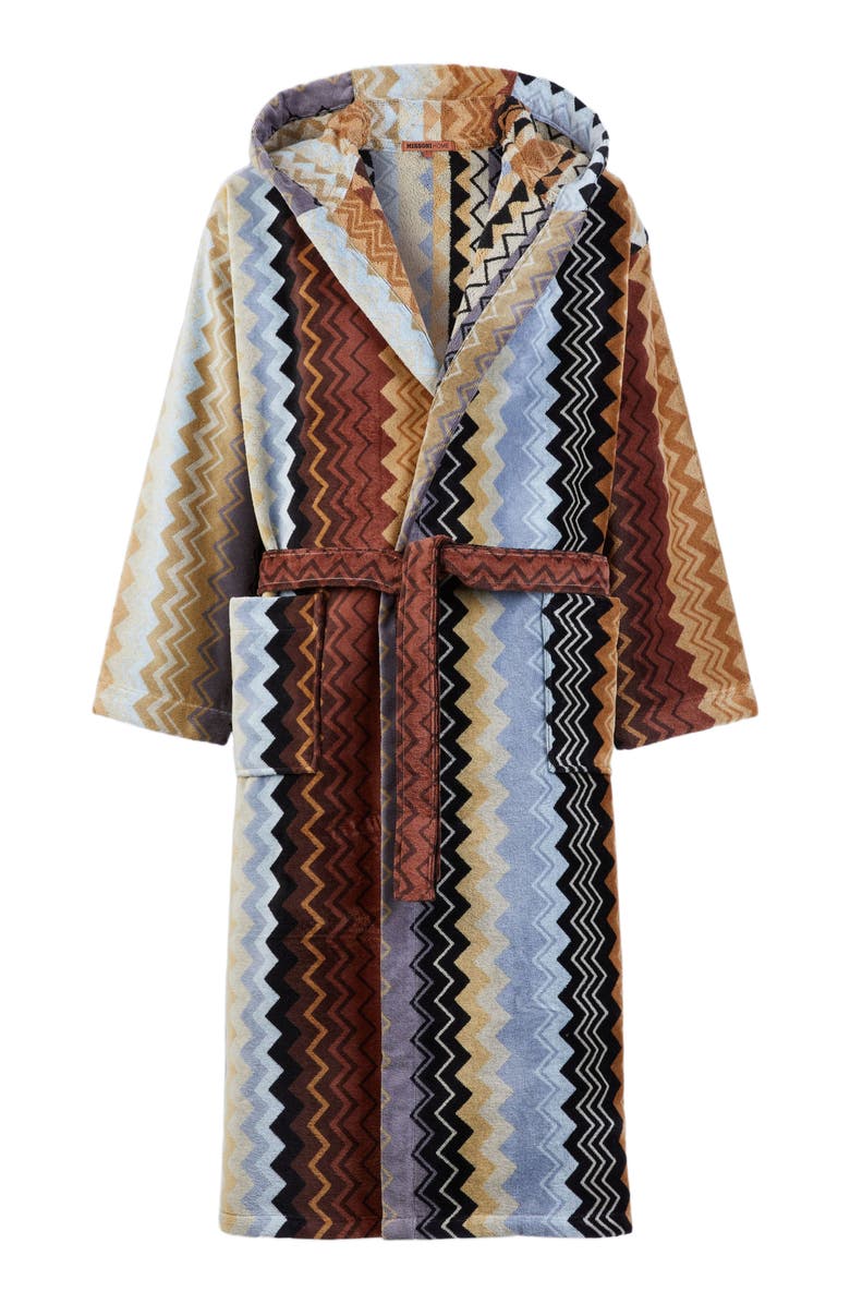 Missoni Home Giacomo Hooded Bathrobe, Alternate, color, Black