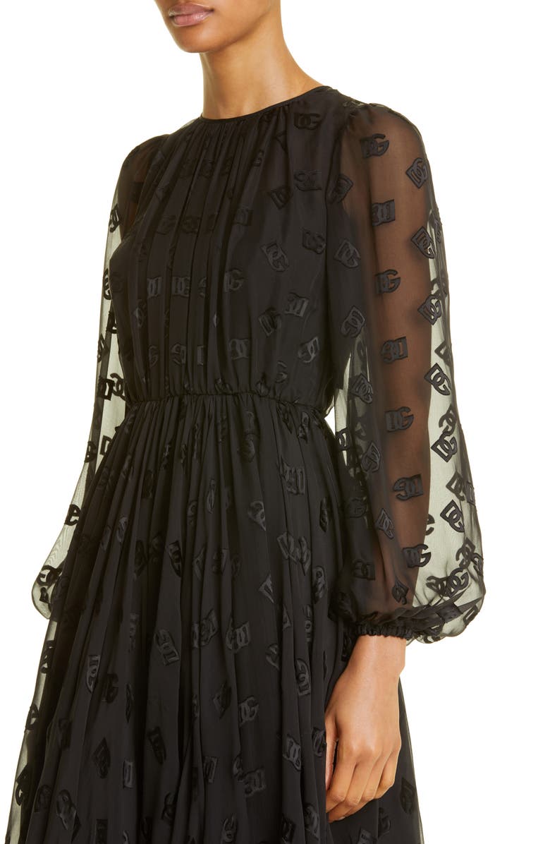 Dolce&Gabbana Logo Jacquard Long Sleeve Chiffon Dress, Alternate, color, 