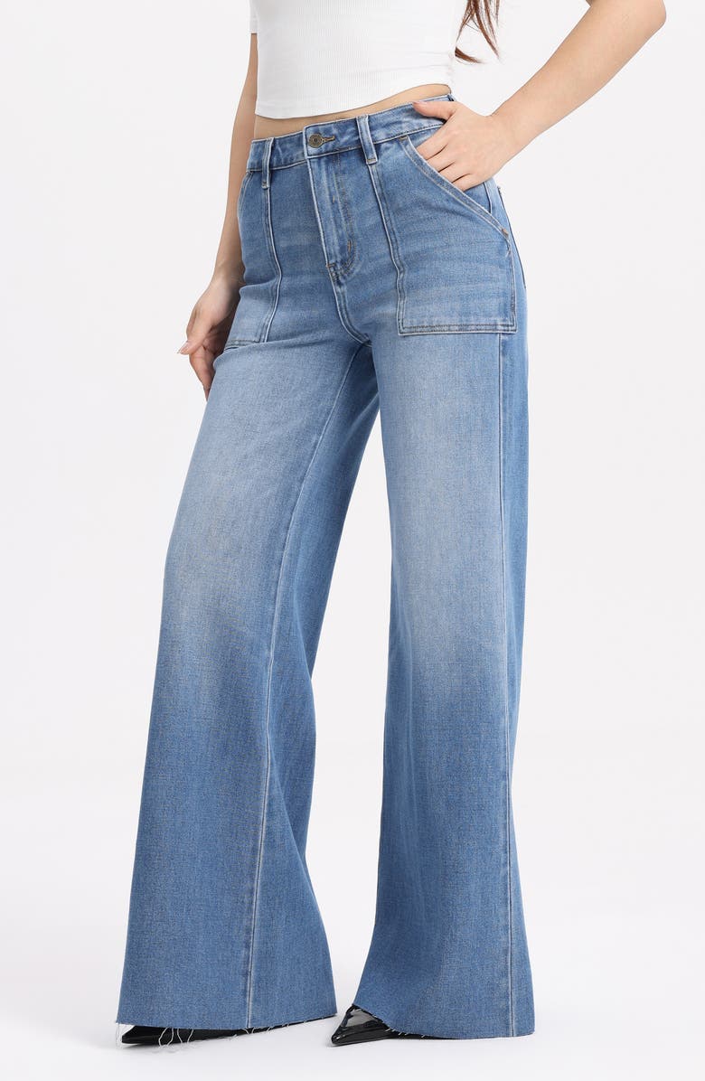 Bayeas Raw Hem High Waist Super Wide Leg Utility Jeans, Alternate, color,