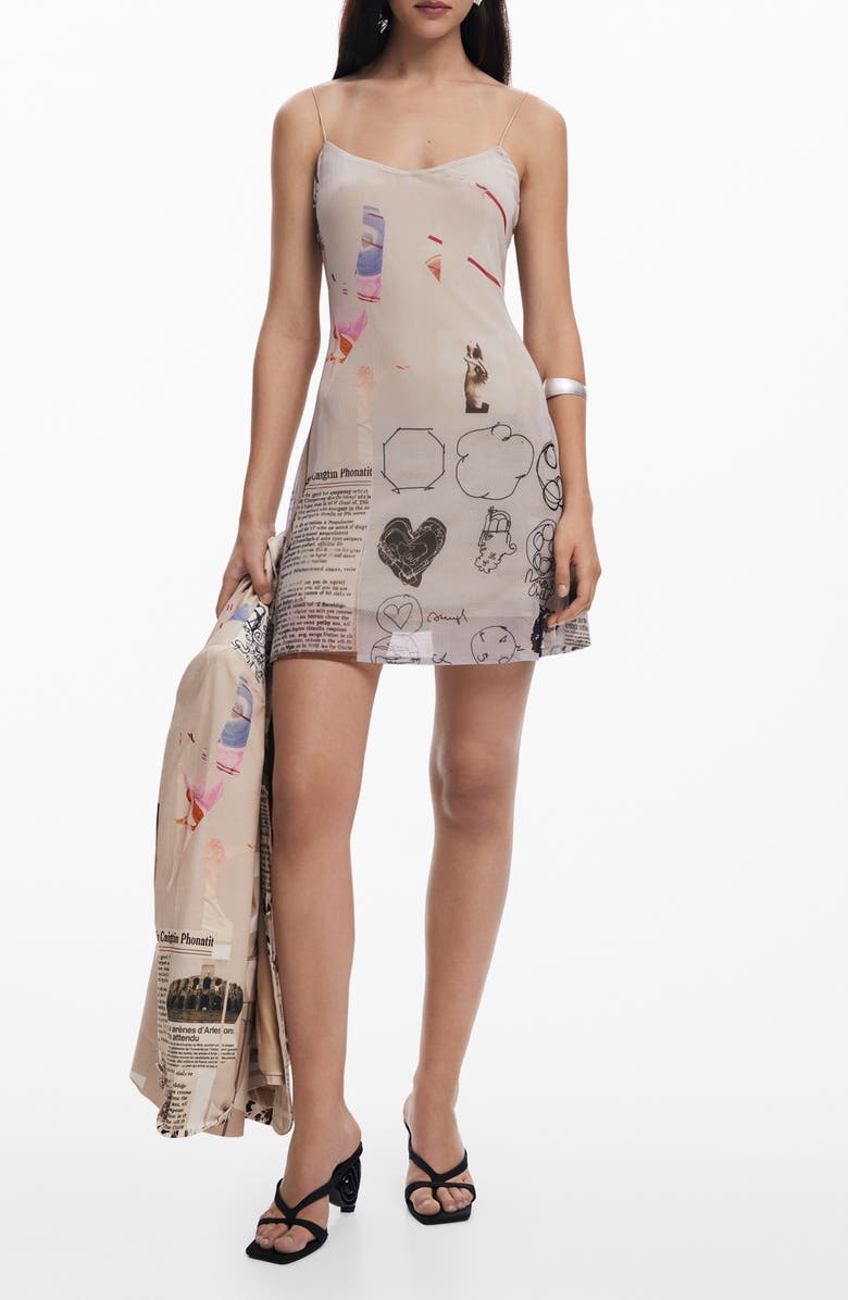 Desigual Print Sleeveless Minidress, Main, color, Beige