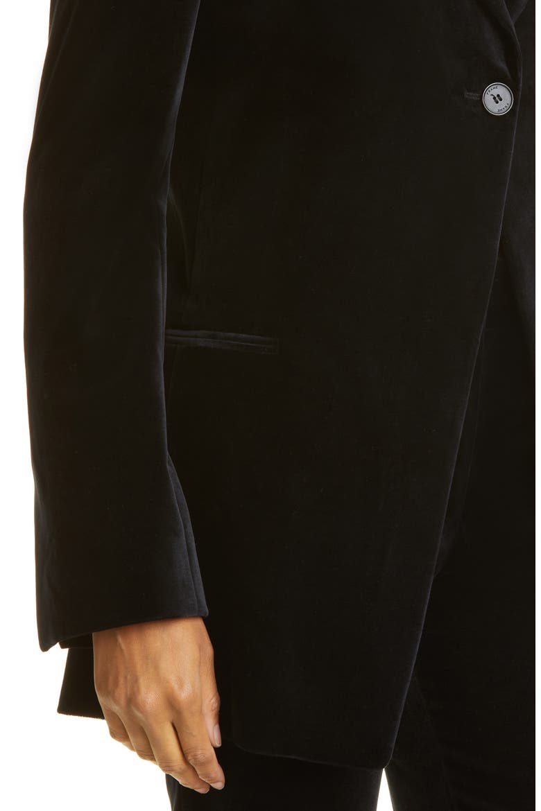 One-Button Stretch Cotton Velveteen Blazer, Alternate, color, NOIR