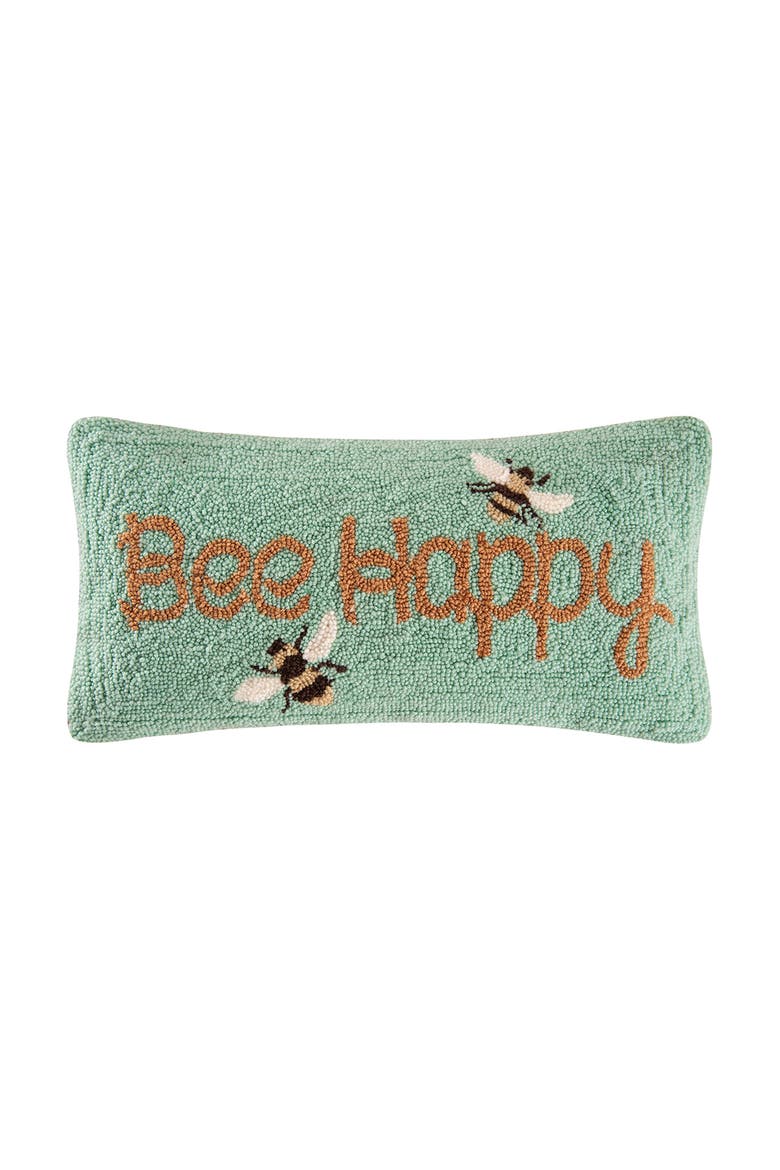 Spring "Bee Happy" Bumble Bee Garden Hooked Mini Accent Pillow, 10" x 20", Alternate, color, Yellow
