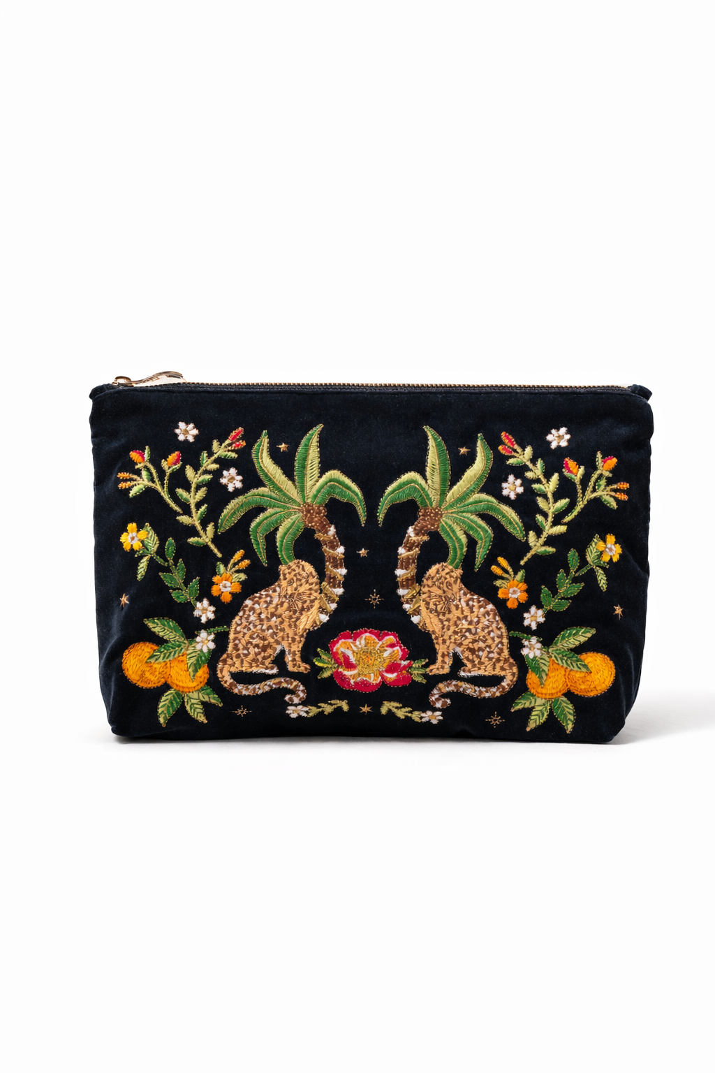 Elizabeth Scarlett Tropical Jaguar Velvet Everyday Pouch, Main, color, Charcoal