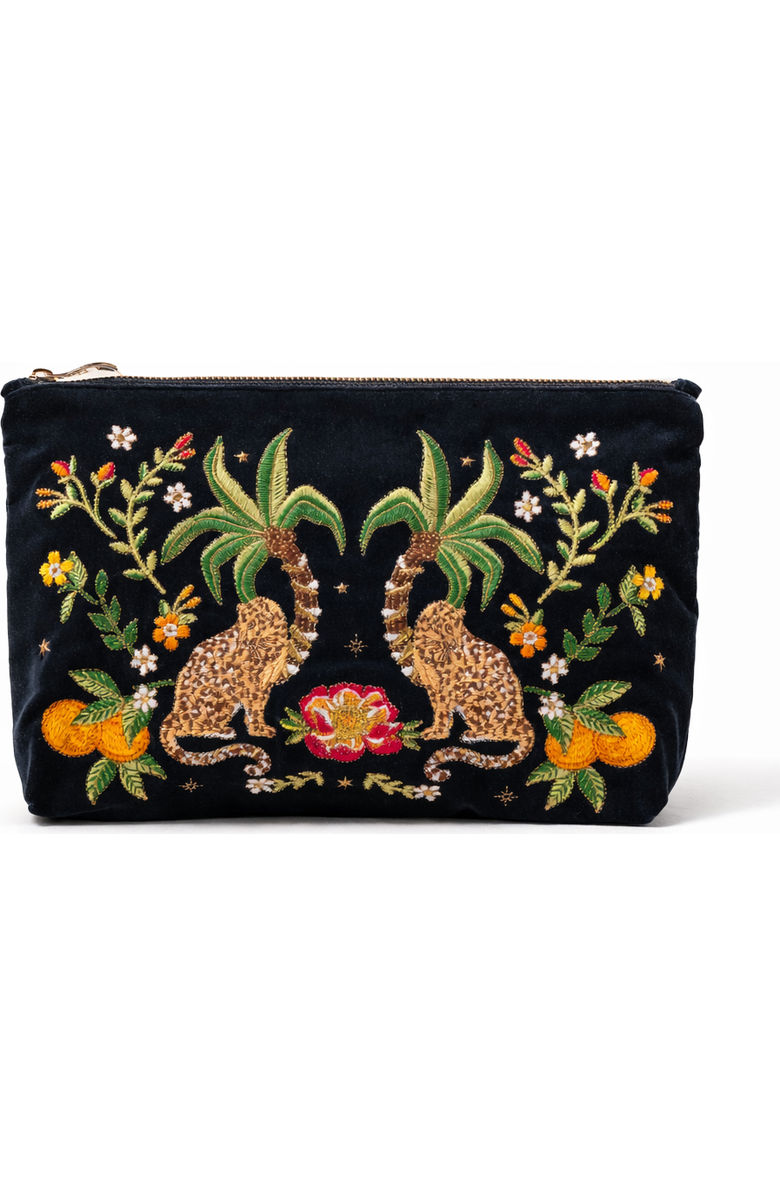 Elizabeth Scarlett Tropical Jaguar Velvet Everyday Pouch, Main, color, Charcoal