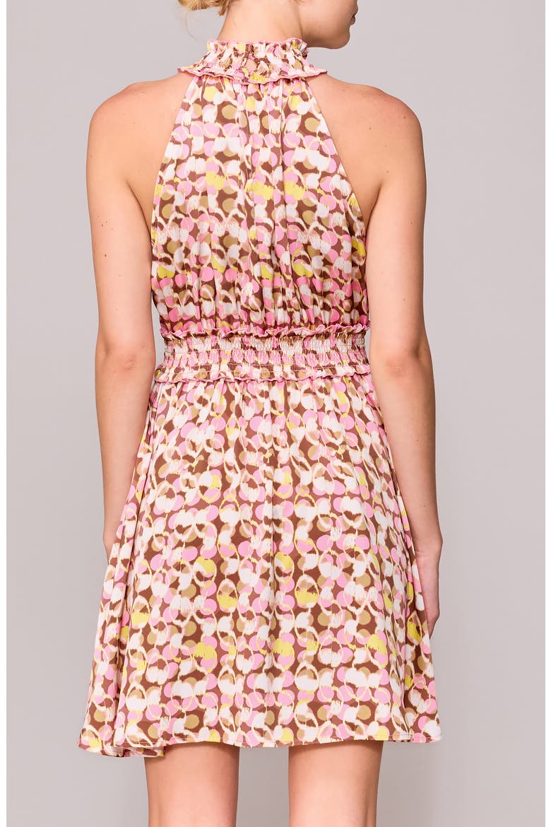 Halter Neck Smocked Minidress, Alternate, color, PINK MOCHA MULTI