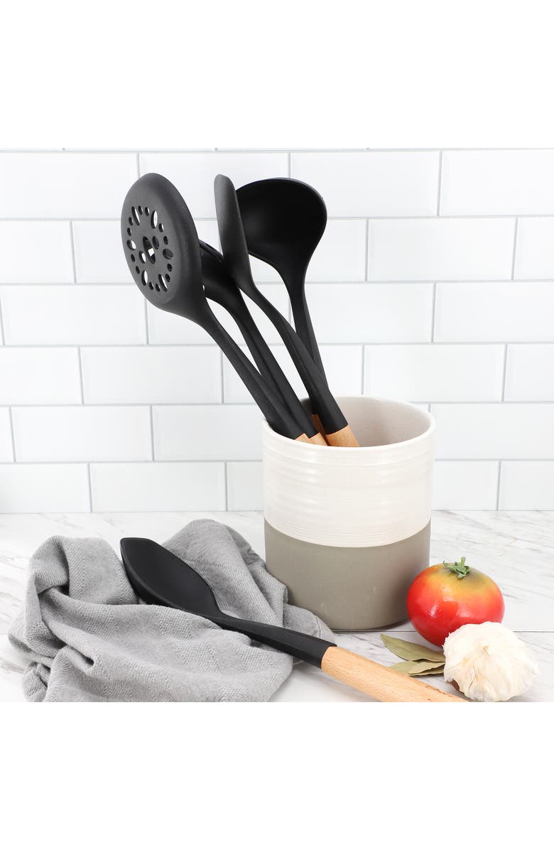 OSTER Marion 5 Piece Silicone and Wood Kitchen Tool Set, Alternate, color, Black