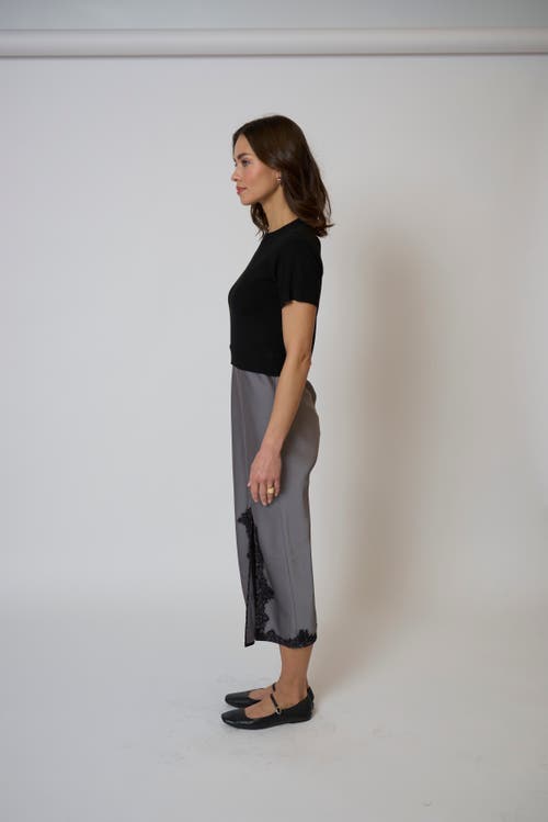 Central Park West Celeste Lace And Sweater Combo Dress In Gray