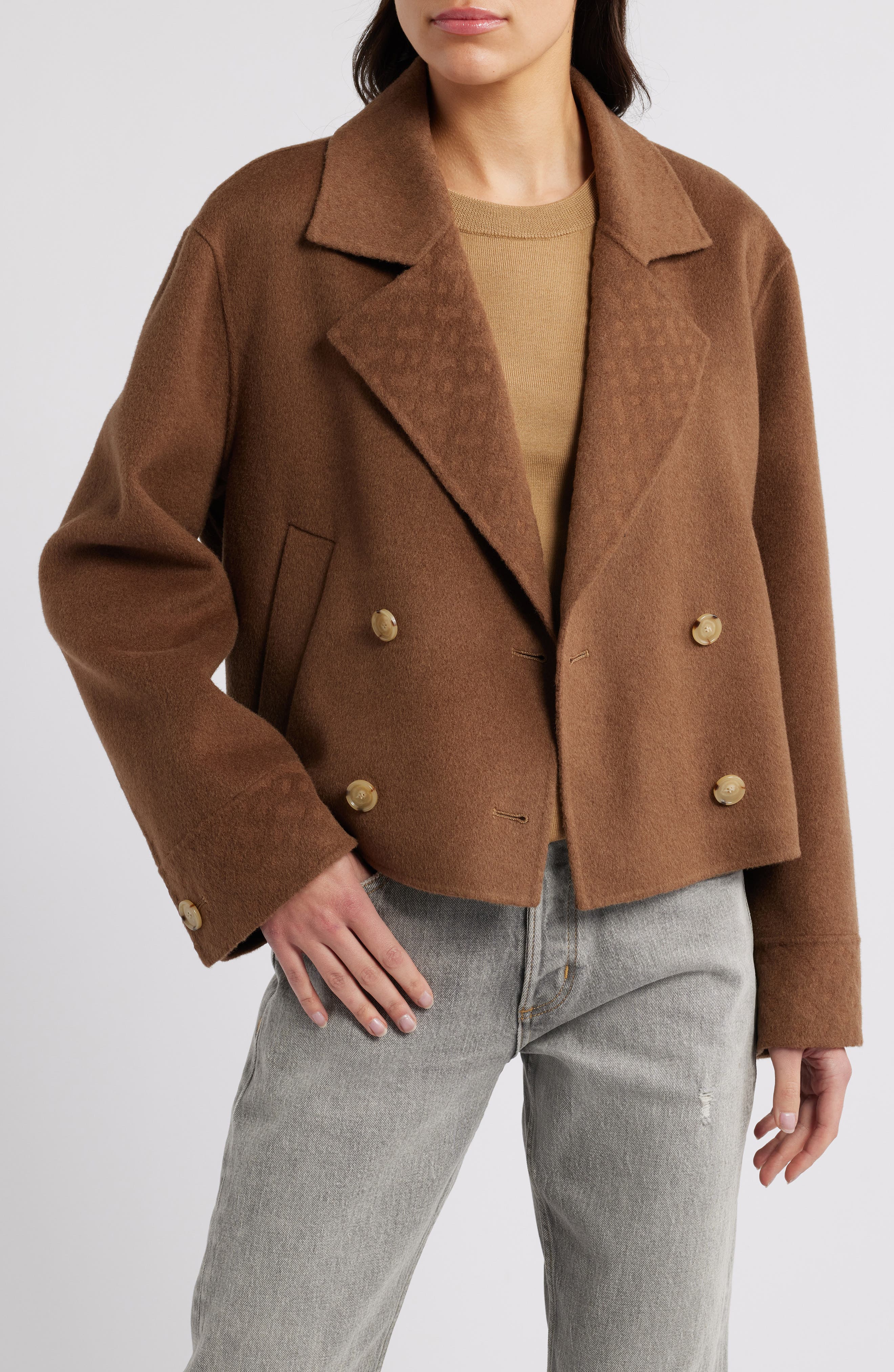 BOSS Jutano Contrast Print Double Breasted Wool Blend Jacket