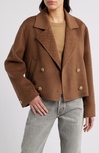 Jutano Contrast Print Double Breasted Wool Blend Jacket