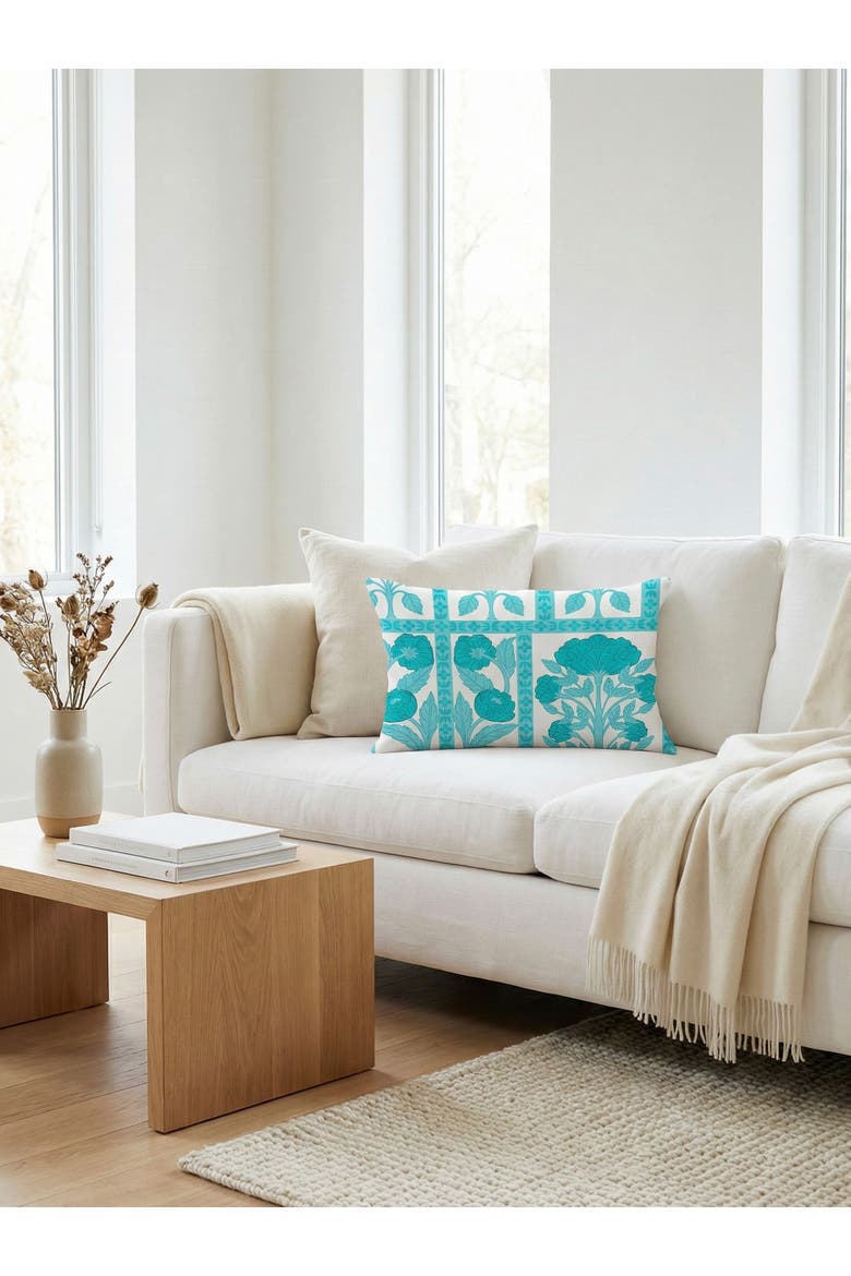 Blossom Field Linen Pillow Cover Only, Alternate, color, Teal