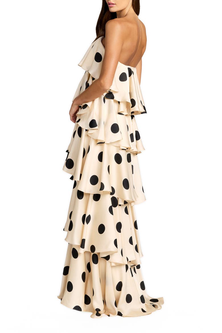 Strapless Polka Dot Charmeuse Ruffle Gown, Alternate, color, Cream Black