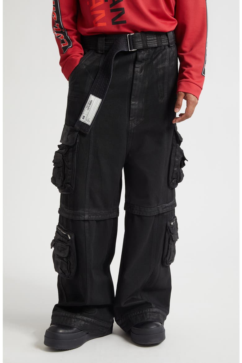 Convertible Belted Cargo Jeans, Main, color, COATED BLACK