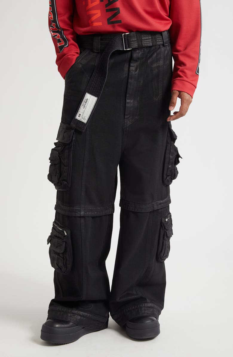 LU'U DAN Convertible Belted Cargo Jeans, Main, color, Coated Black