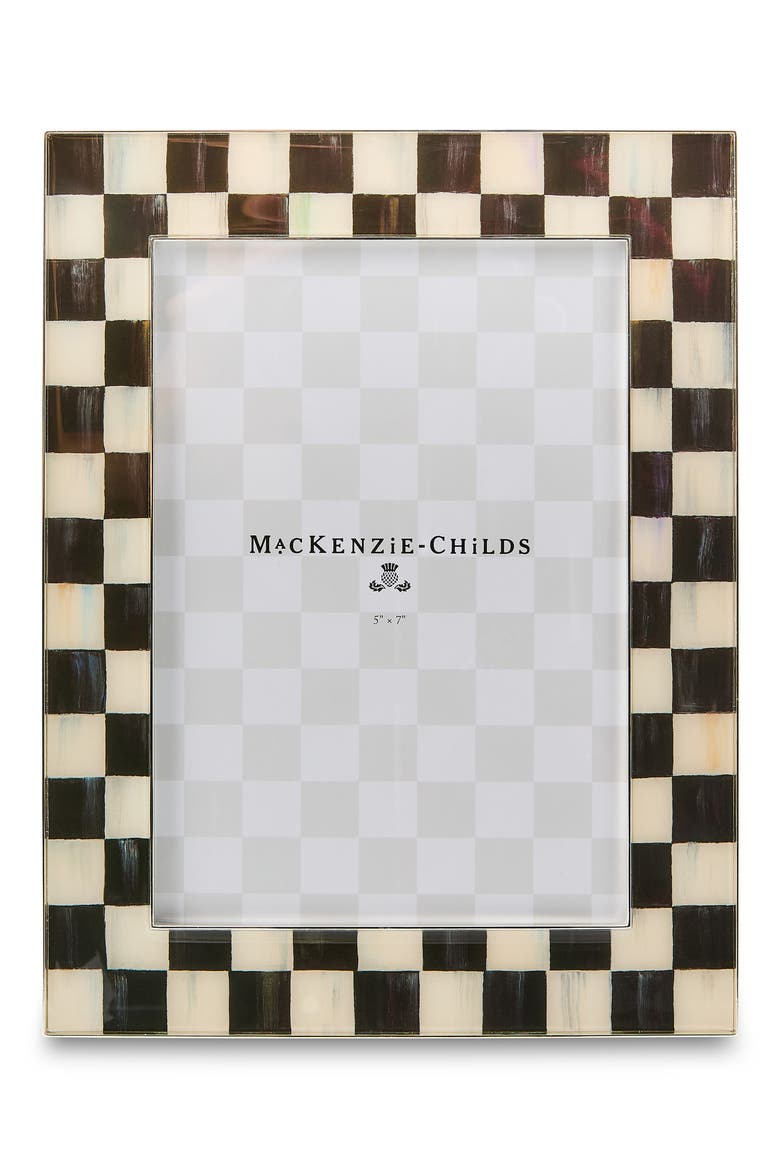 Courtly Check Silver Plate 5 x 7-Inch Picture Frame, Main, color, BLACK/ WHITE