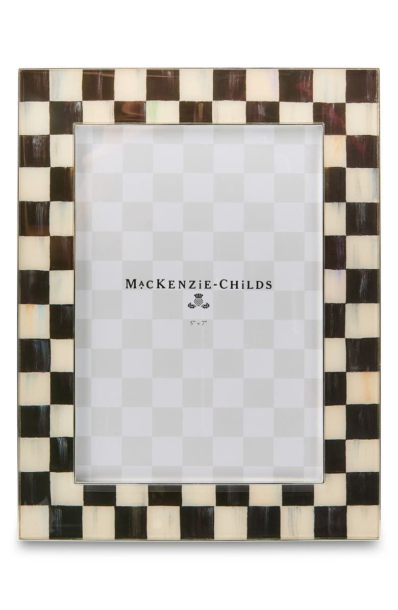 MACKENZIE CHILDS Courtly Check Silver Plate 5 x 7-Inch Picture Frame, Main, color, Black/ White