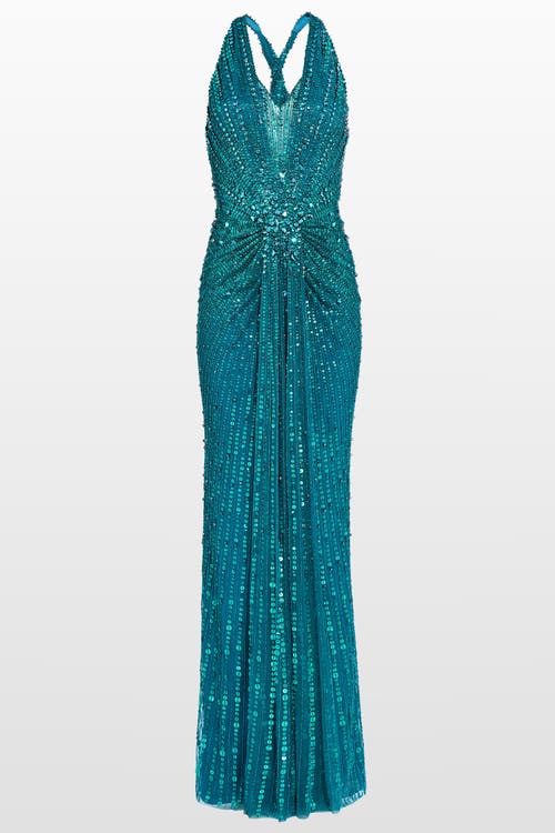 Jenny Packham Lana Sequin-embellished V-neck Maxi Dress In Blue