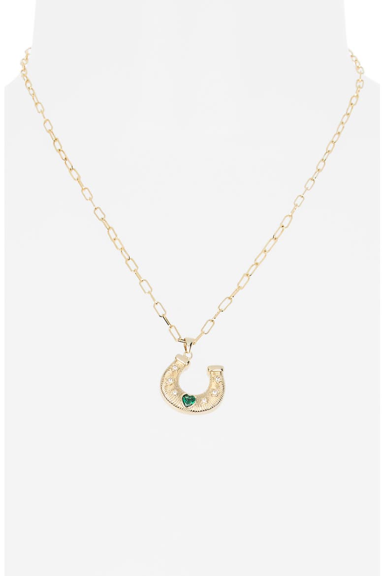 Cubic Zirconia Horseshoe Pendant Necklace, Alternate, color, GREEN- GOLD