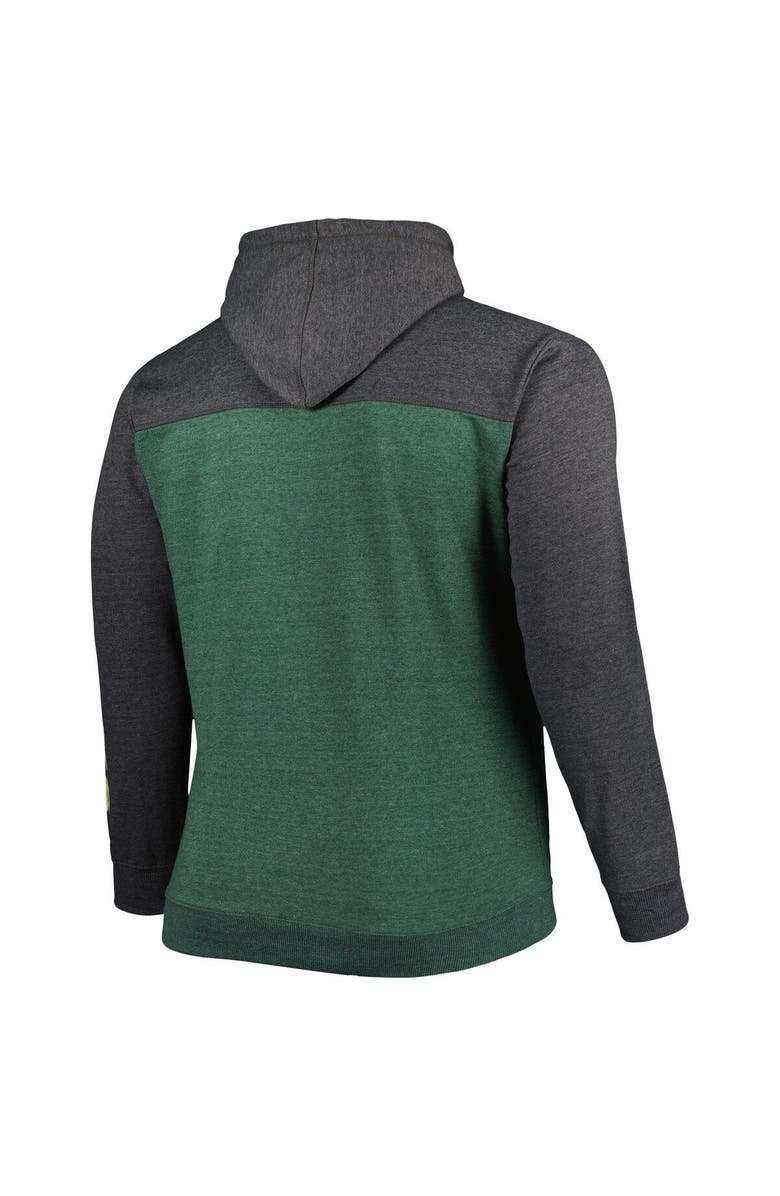 FANATICS Men's Fanatics Branded Heathered Hunter Green/Heathered Black Milwaukee Bucks Big & Tall Down and Distance Full-Zip Hoodie, Alternate, color, Hunter Green