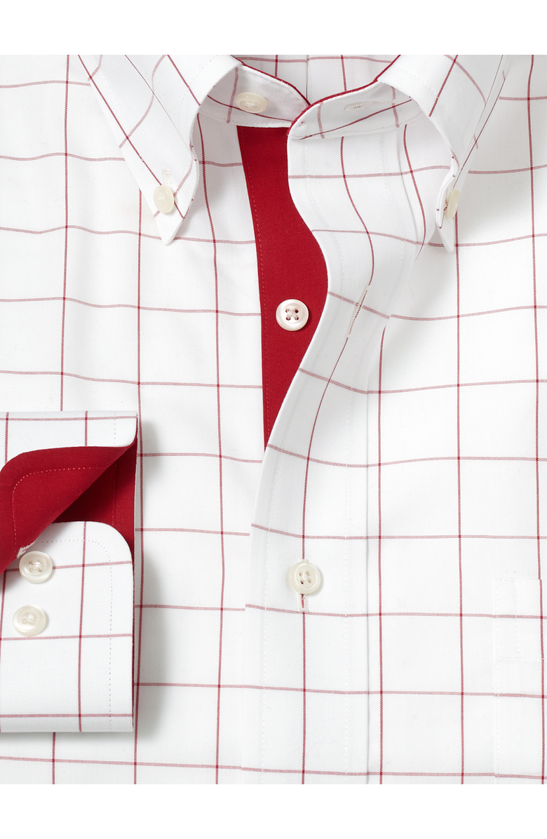 Paul Fredrick Tailored Fit Non-iron Cotton Windowpane Dress Shirt With Contrast Trim, Alternate, color, Red