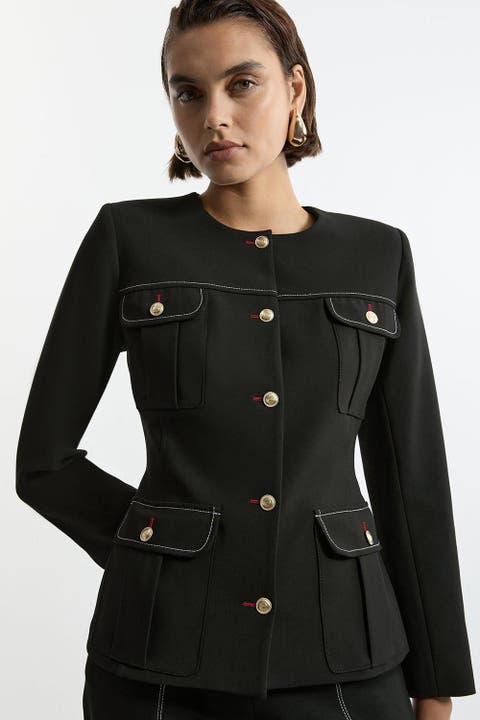 Tailored Round Neck Long Sleeve Jacket