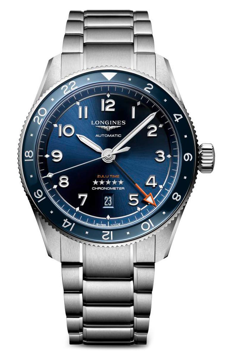 Longines Spirit Zulu Time Bracelet Watch, 42mm, Main, color, Blue