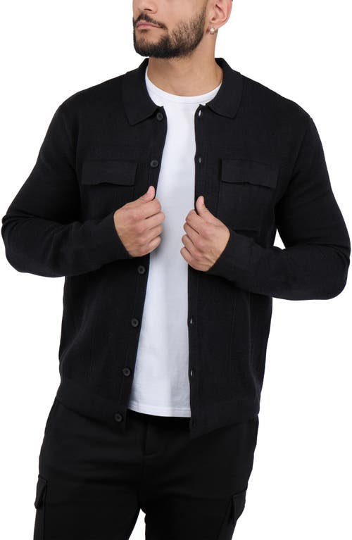 Shop Spring + Mercer Patch Pocket Button-up Polo Sweater In Black