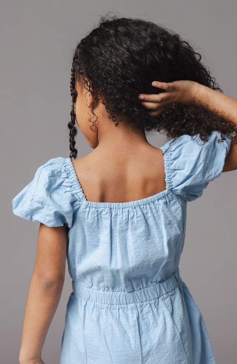 Hope & Henry Kids' Organic Puff Sleeve Seersucker Romper, Alternate, color, Bluebell