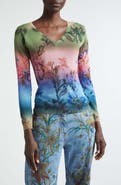 Etro Metallic Floral Ombré V-Neck Sweater