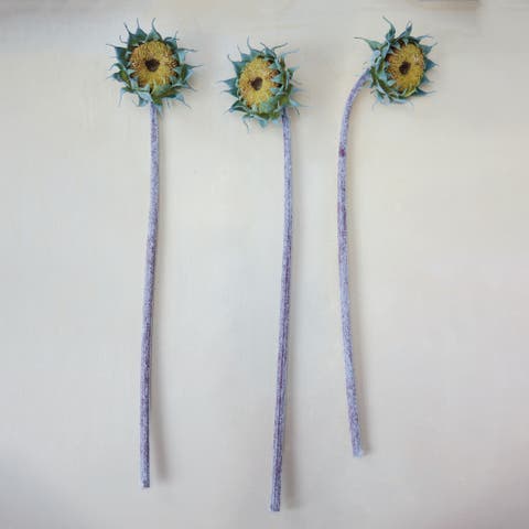 Sunlit Faux Sunflower Stem with Iron Detail