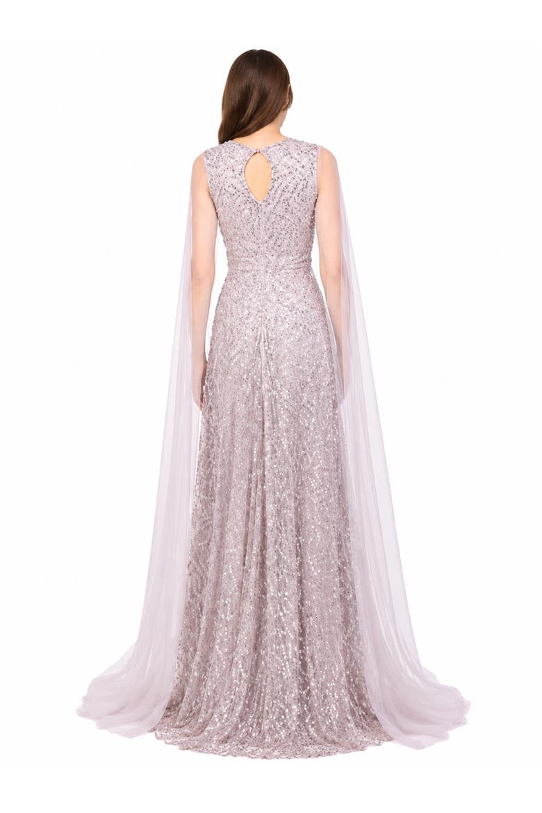Beaded Lace Gown with Cape Sleeves, Alternate, color, Dusty Purple