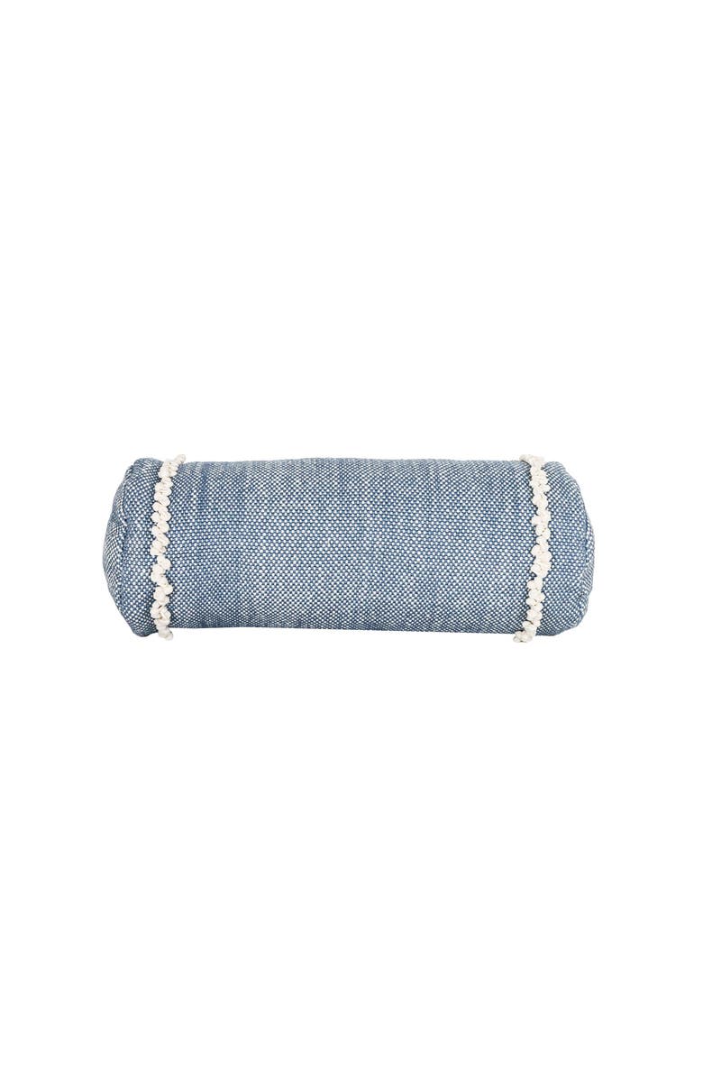 Foreside Home and Garden Waki Blue Bolster Filled Decorative Indoor/Outdoor Accent Pillow, 14" x 25", Main, color, Blue