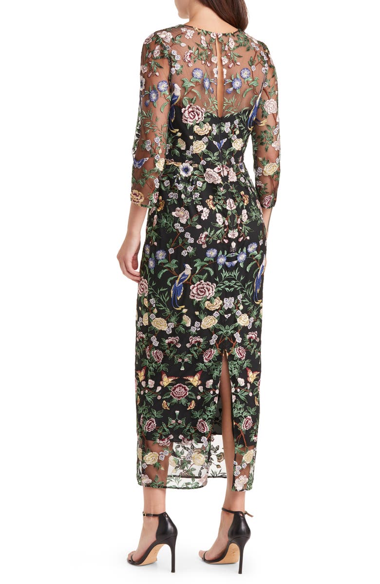 Marchesa Notte Floral Embroidered Sheath Dress, Alternate, color,