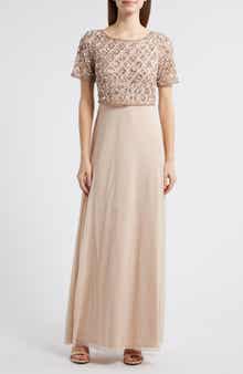Pisarro Nights Beaded Mesh Mock Two-Piece Evening Dress