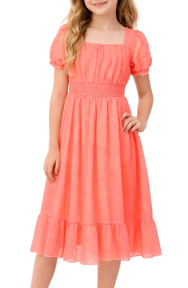 Zunie Kids' Swiss Dot Puff Sleeve Dress, Alternate, color, 