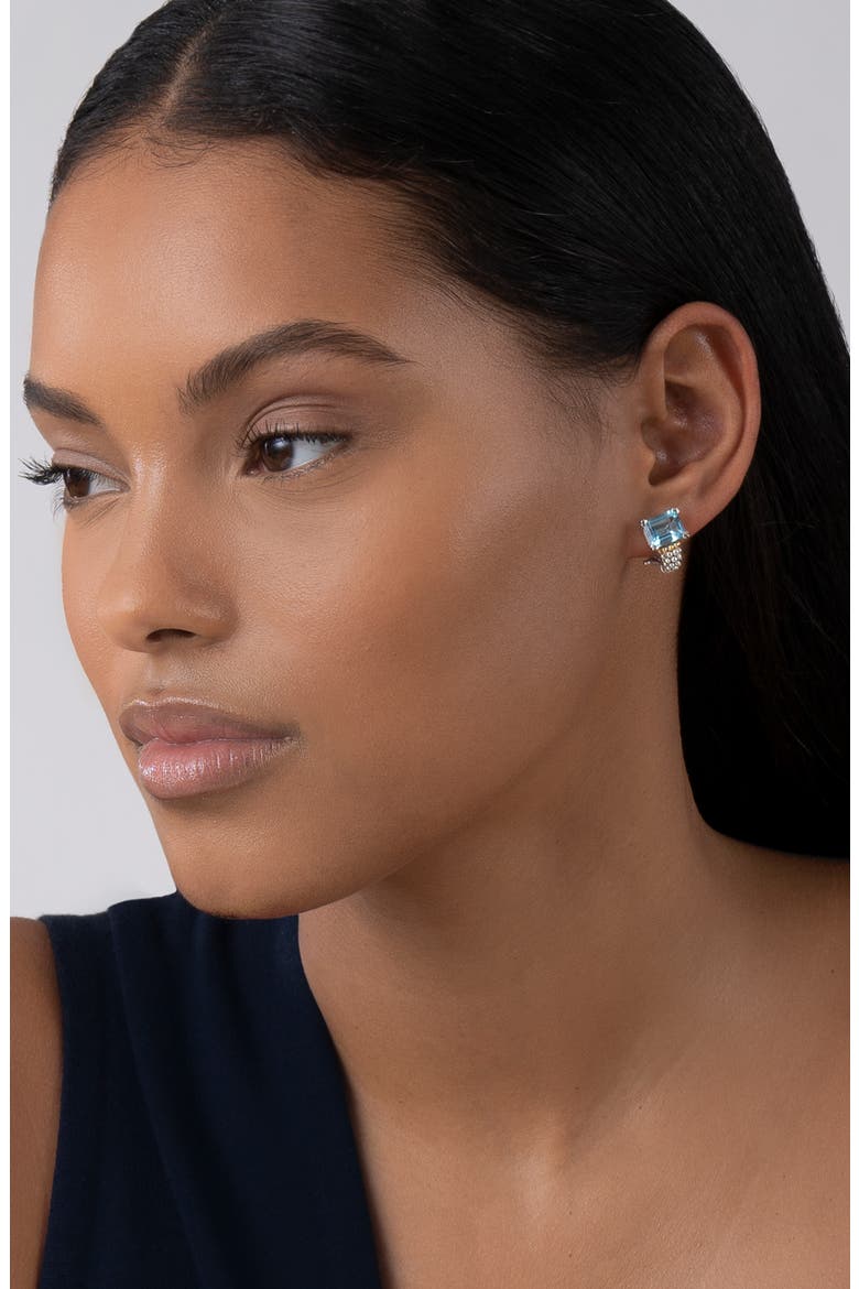 Small Glacier Blue Topaz Half Hoop Earrings, Alternate, color, SWISS BLUE TOPAZ