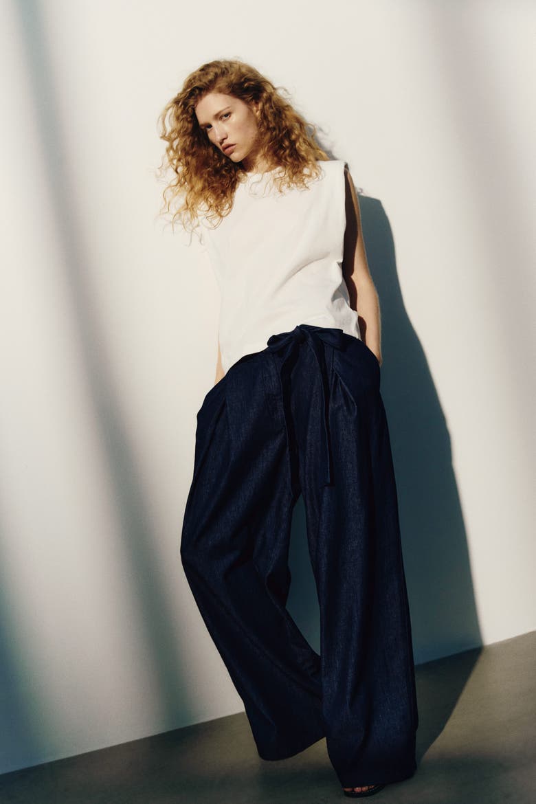 Tie-detail Denim Pants, Alternate, color, Dark denim blue