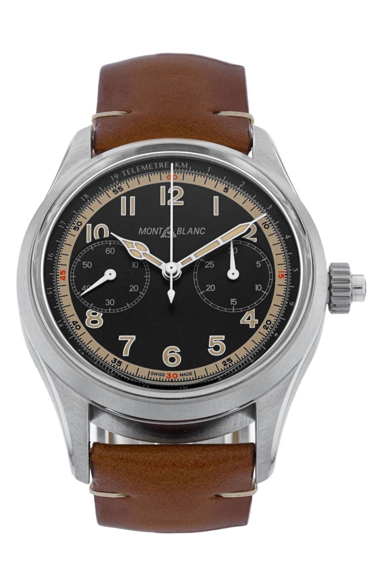 Watchfinder & Co. Montblance Preowned 2024 1858 Leather Strap Chronograph Watch, 42mm, Main, color, 