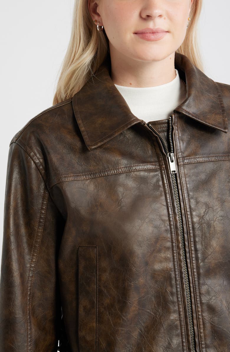 BP. Side Tie Faux Leather Moto Jacket, Alternate, color, Brown