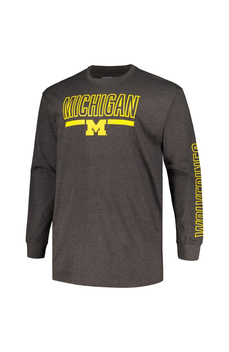 PROFILE Men's Profile Heather Charcoal Michigan Wolverines Big & Tall Two-Hit Graphic Long Sleeve T-Shirt, Alternate, color, Heather Charcoal