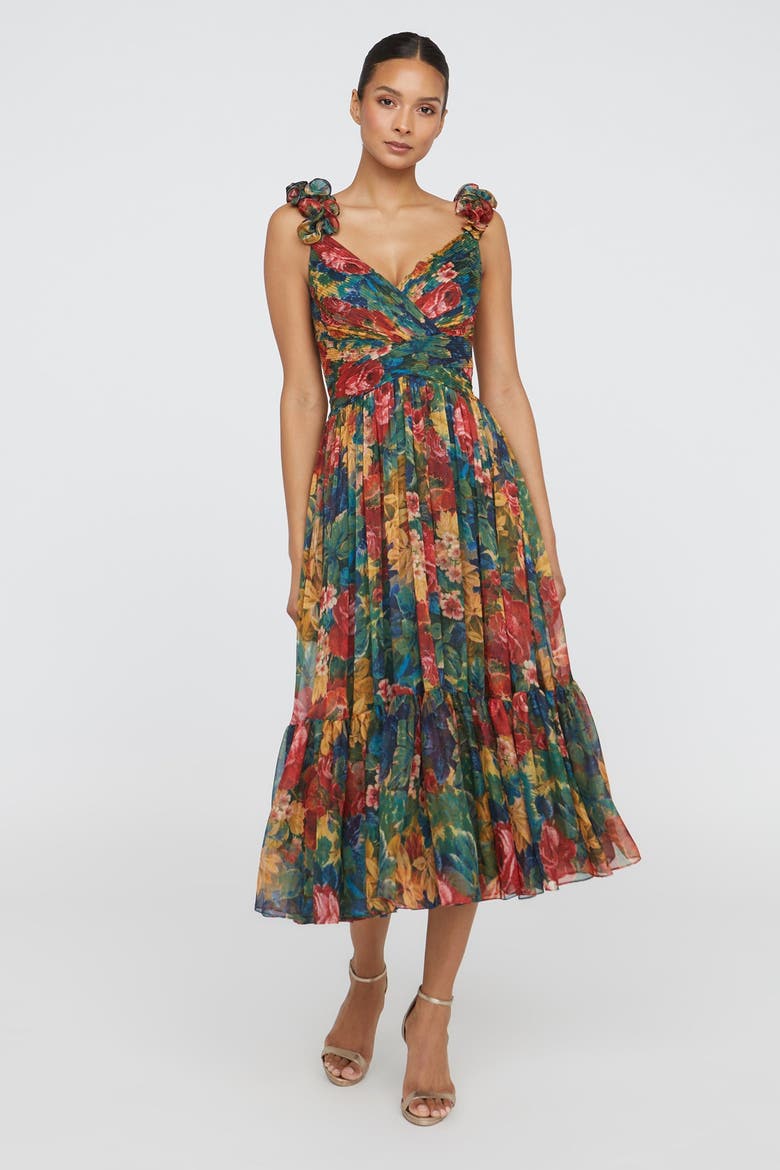 Tate Ruffle Shoulder Dress, Main, color, Tapestry Roses