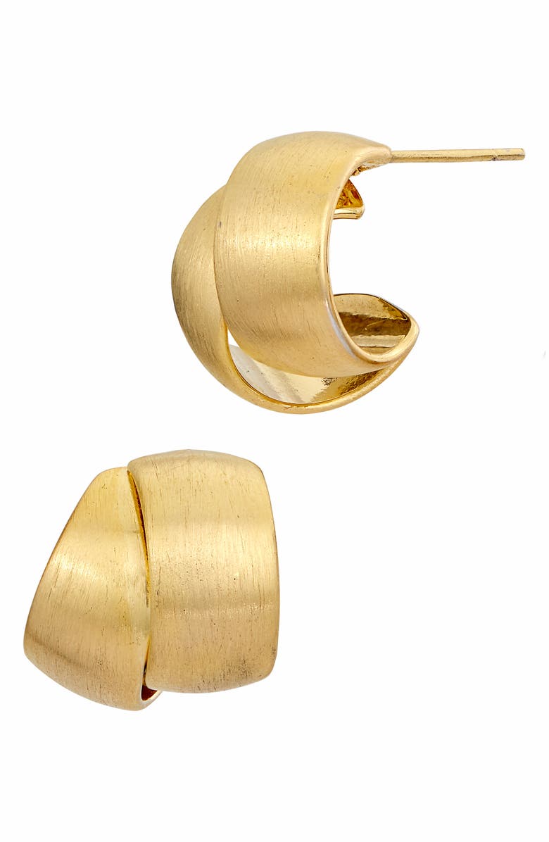 SAVVY CIE JEWELS Brushed Crossover Stud Earrings, Main, color, Yellow