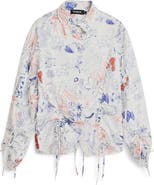 Desigual Ruched Long Sleeve Cotton Button-Up Shirt